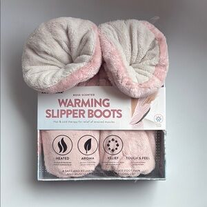 COPY - Rose Scented Warming Slipper Boots - Pink and Cream